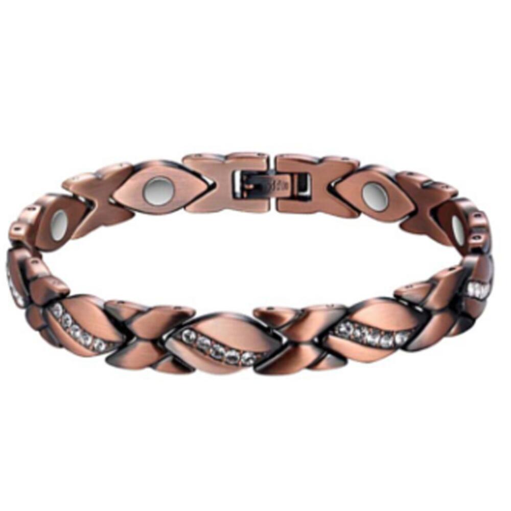 Swirl Magnetarmbånd i Kobber med Zirkoner