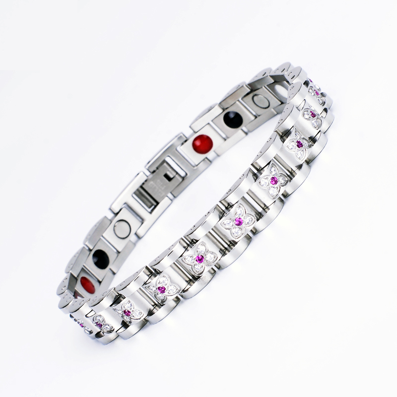 Rose Zirkon Flower Magnetarmband aus Edelstahl
