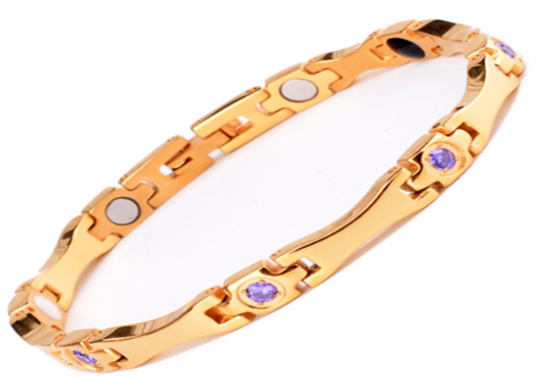 Lila Zirkon Gold Magnetarmband aus Edelstahl