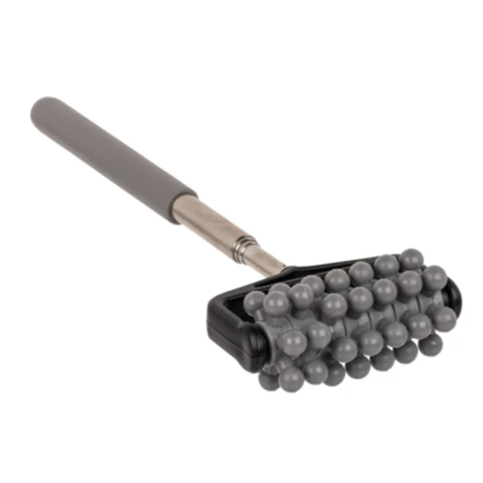 Massage-rulle med gummibelagt håndtag og telskopstang