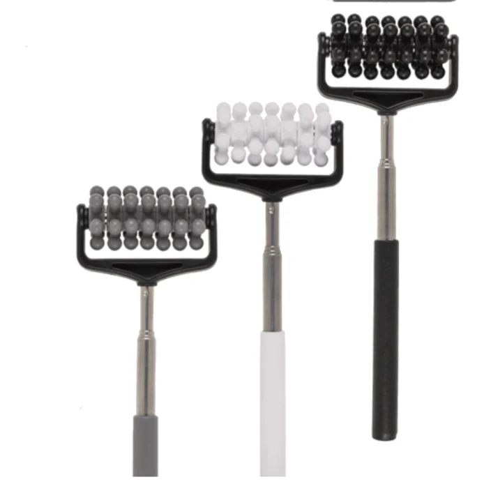 Massage-rulle med gummibelagt håndtag og telskopstang