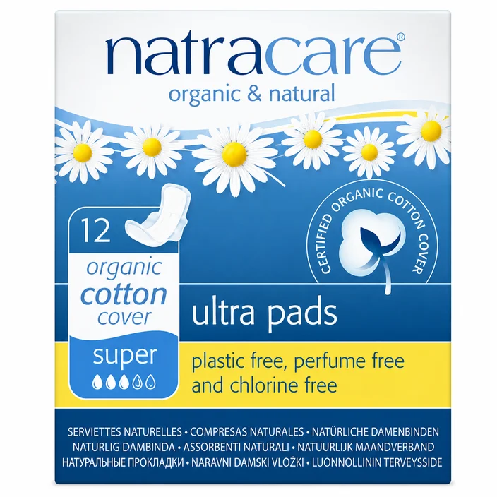 NatraCare Ultra Pads Super - 12 stk med Økologisk Bomuld
