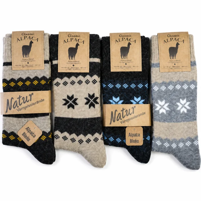 Gemusterte Alpaka Wollsocken - 2 Paar