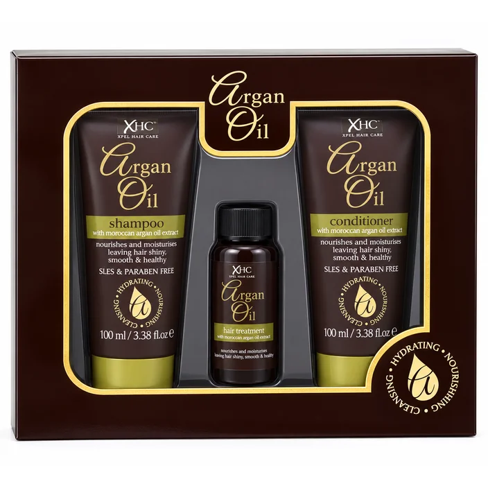 XHC Argan Oil Shampoo, Conditioner og Hårolie i Gavesæske