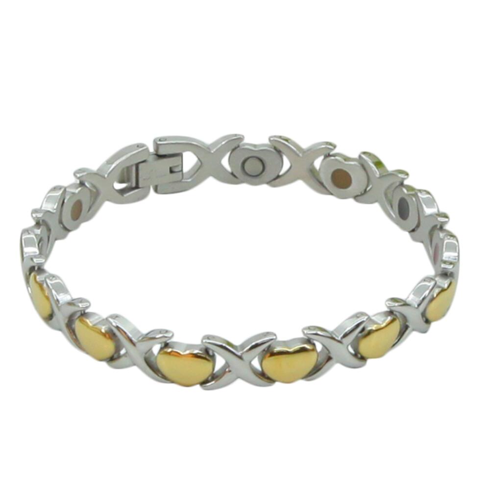 Titan-Magnetarmband mit Goldherzen. 3000 Gauss pro Magnet.